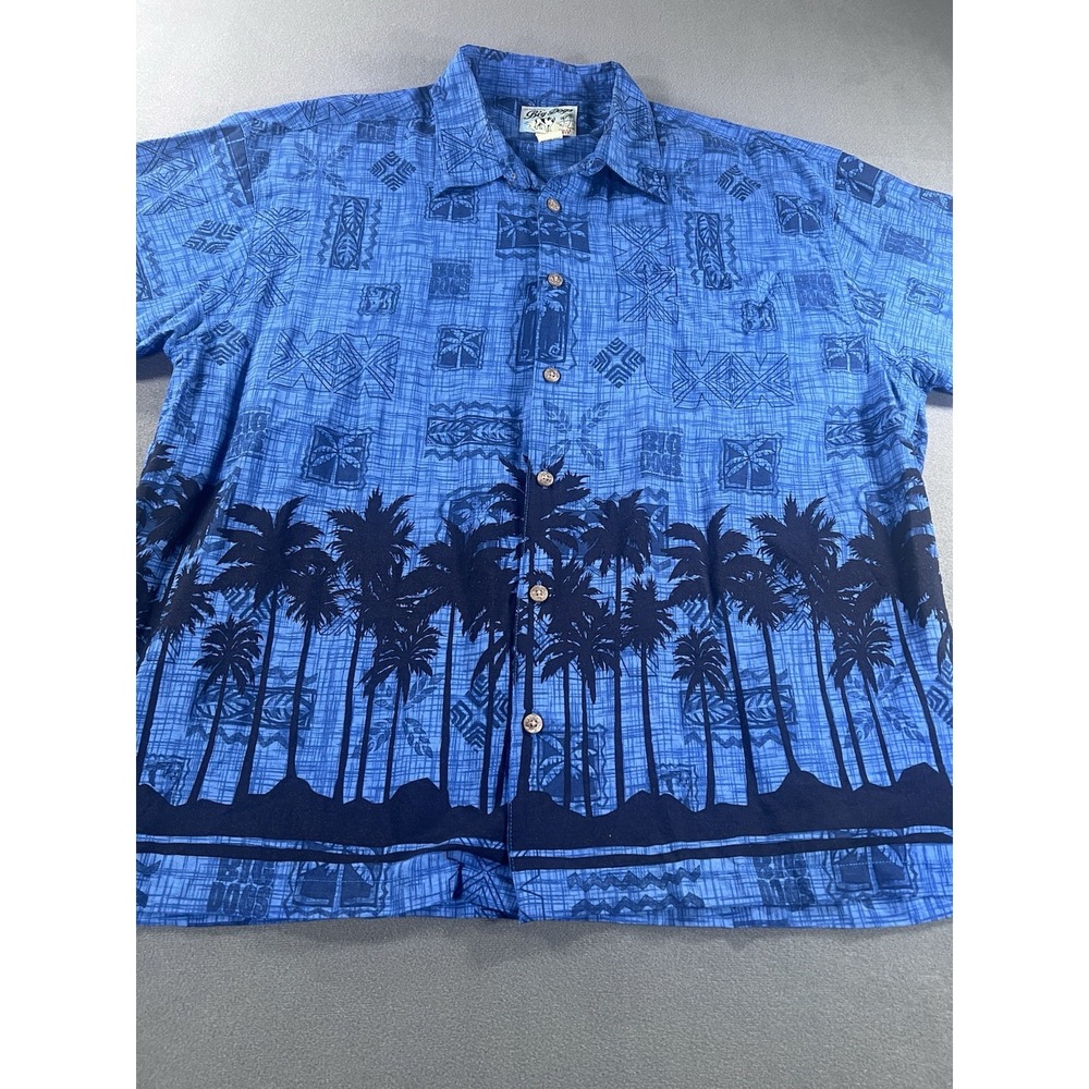 Big Dogs Mens XL Island Blue Tropical Hawaiian Rayon Button Up SS Shirt